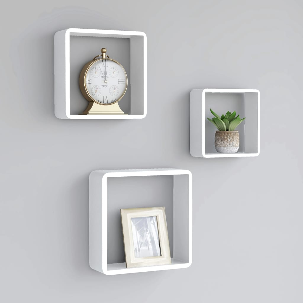 vidaXL Rafturi de perete cub, 3 buc., alb, MDF vidaXL Rafturi de perete cub, 3 buc., alb, MDF