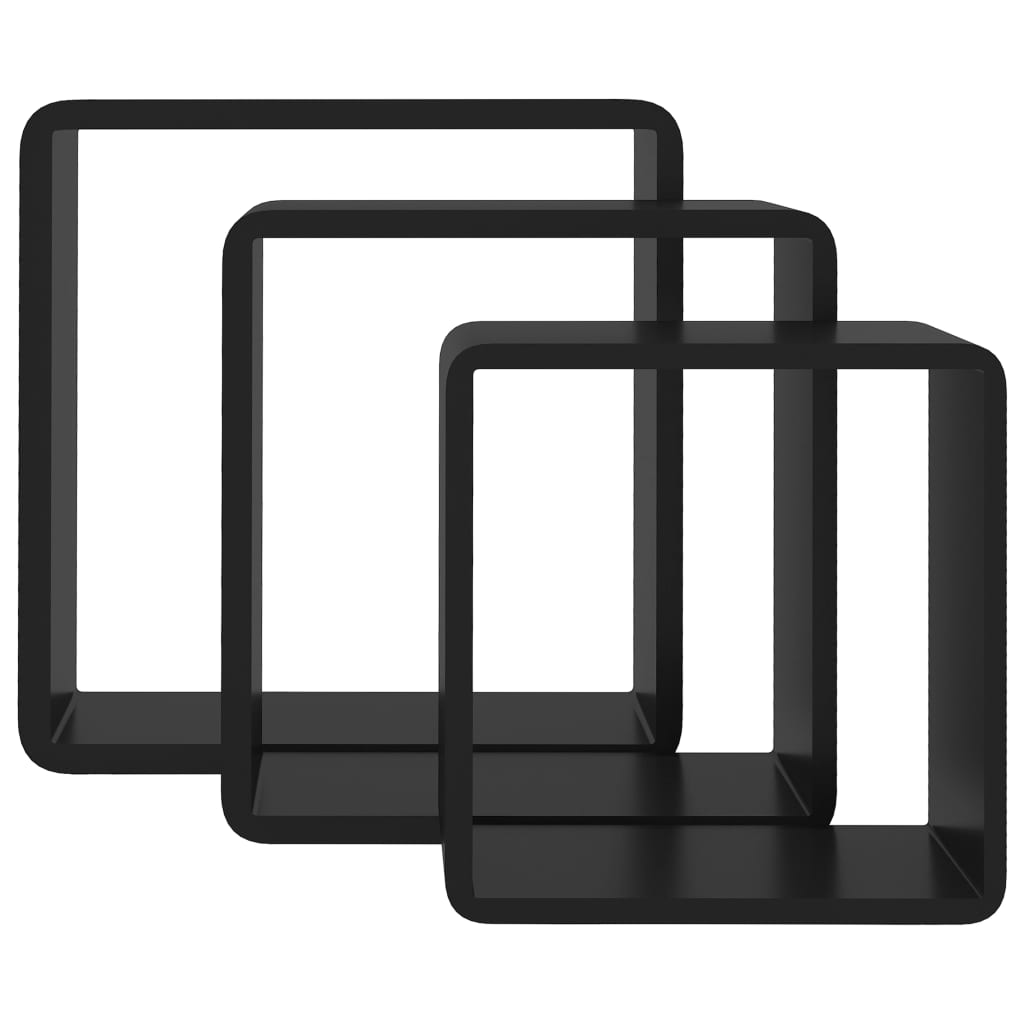 vidaXL Rafturi de perete cub, 3 buc., negru, MDF vidaXL Rafturi de perete cub, 3 buc., negru, MDF