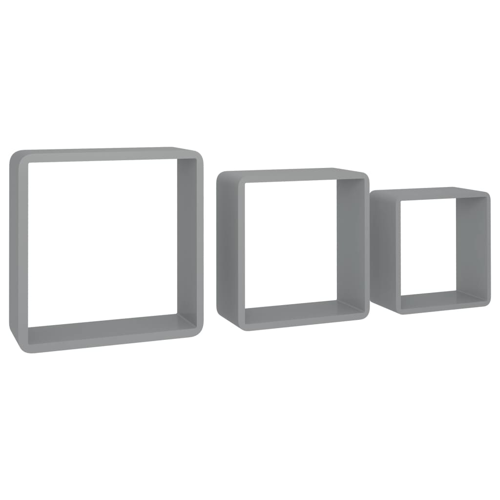 vidaXL Rafturi cub de perete, 3 buc., gri, MDF vidaXL Rafturi cub de perete, 3 buc., gri, MDF