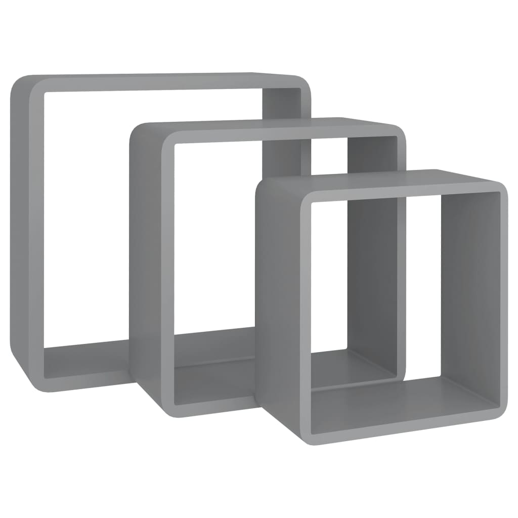 vidaXL Rafturi cub de perete, 3 buc., gri, MDF vidaXL Rafturi cub de perete, 3 buc., gri, MDF