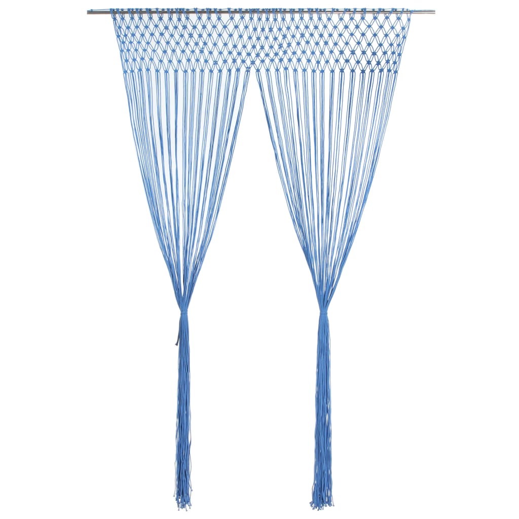 vidaXL Perdea macrame, albastru, 140 x 240 cm, bumbac vidaXL Perdea macrame, albastru, 140 x 240 cm, bumbac