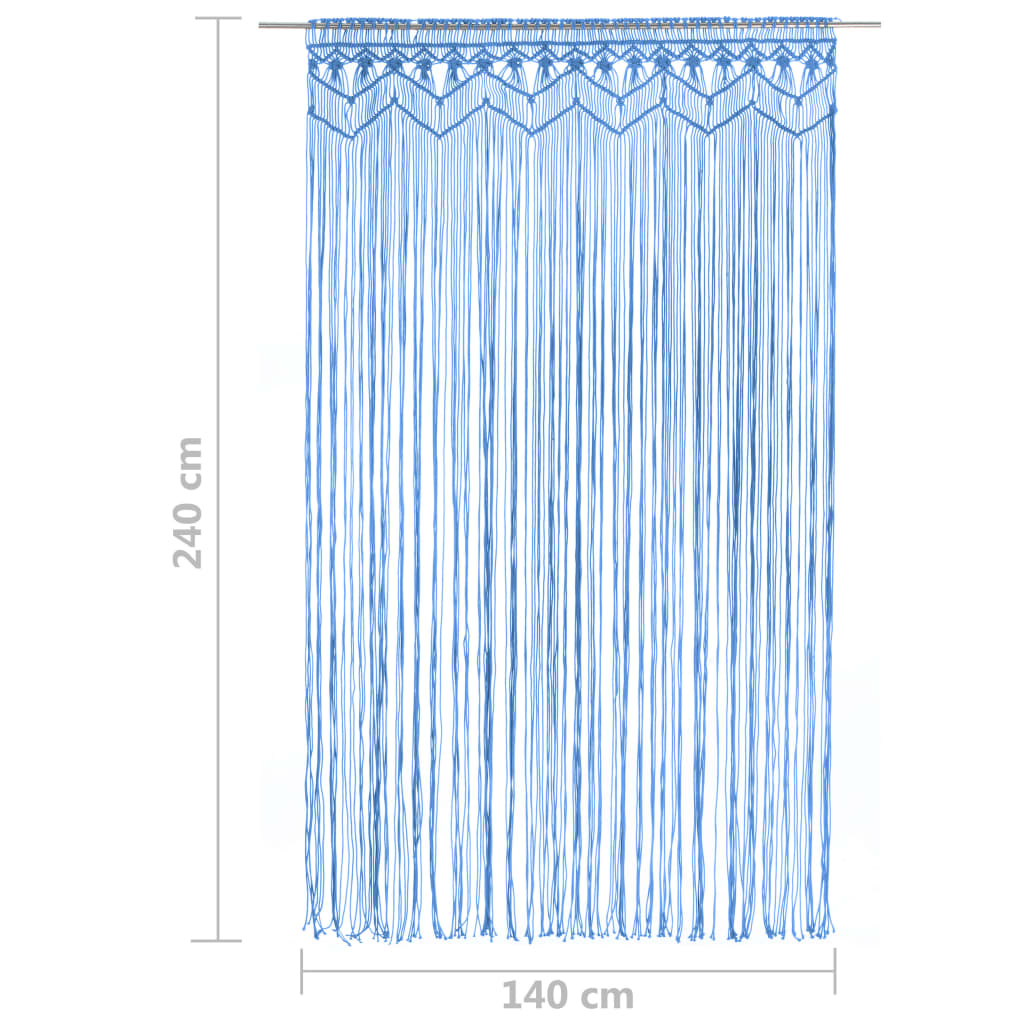 vidaXL Perdea macrame, albastru, 140 x 240 cm, bumbac vidaXL Perdea macrame, albastru, 140 x 240 cm, bumbac
