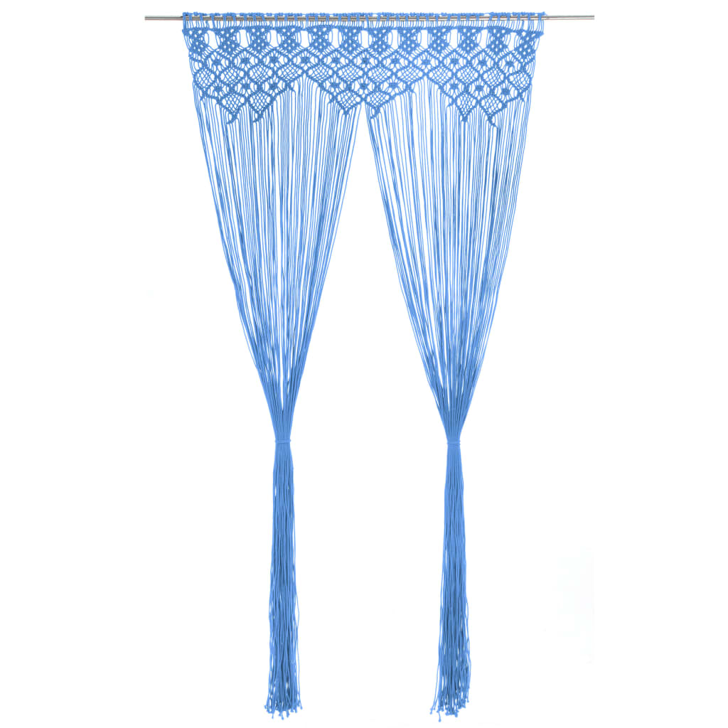vidaXL Perdea macrame, albastru, 140 x 240 cm, bumbac vidaXL Perdea macrame, albastru, 140 x 240 cm, bumbac
