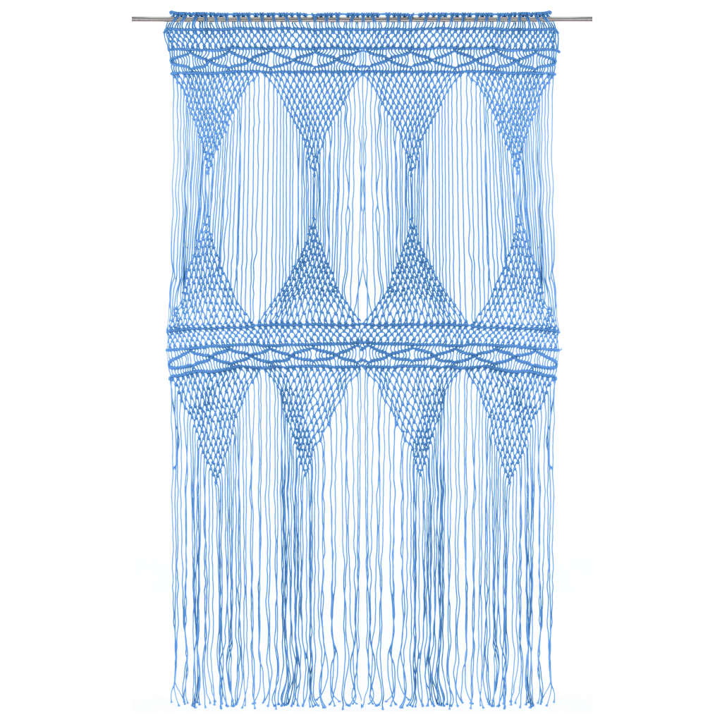 vidaXL Perdea macrame, albastru, 140 x 240 cm, bumbac vidaXL Perdea macrame, albastru, 140 x 240 cm, bumbac