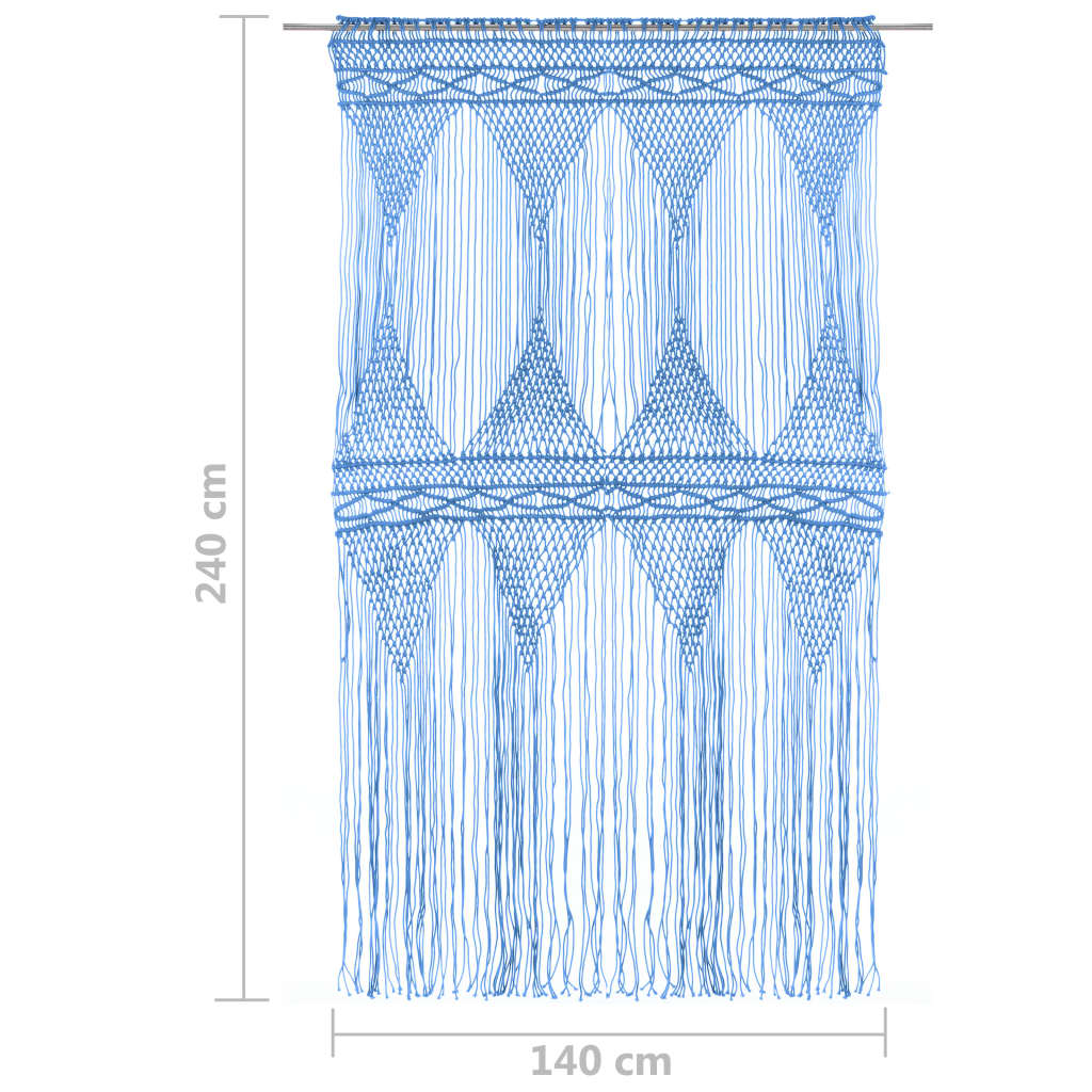 vidaXL Perdea macrame, albastru, 140 x 240 cm, bumbac vidaXL Perdea macrame, albastru, 140 x 240 cm, bumbac