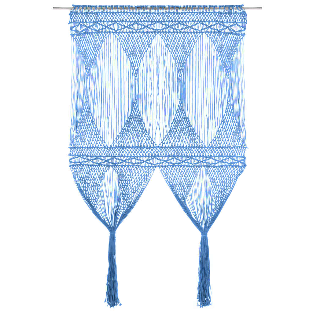 vidaXL Perdea macrame, albastru, 140 x 240 cm, bumbac vidaXL Perdea macrame, albastru, 140 x 240 cm, bumbac