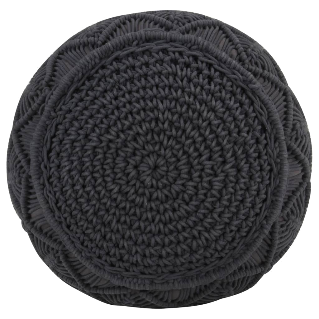vidaXL Taburet puf macrame lucrat manual, antracit, 45x30 cm, bumbac vidaXL Taburet puf macrame lucrat manual, antracit, 45x30 cm, bumbac