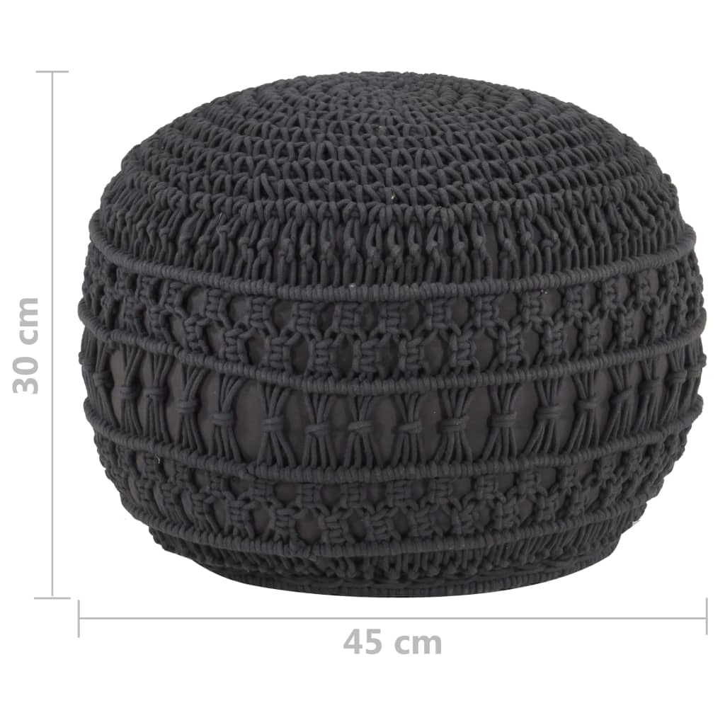vidaXL Taburet puf macrame lucrat manual, antracit, 45x30 cm, bumbac