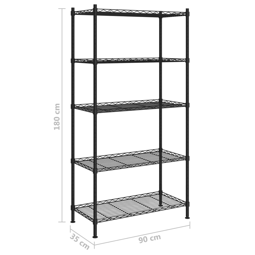 vidaXL Raft depozitare, 5 niveluri, negru, 90x35x180 cm, 250 kg vidaXL Raft depozitare, 5 niveluri, negru, 90x35x180 cm, 250 kg