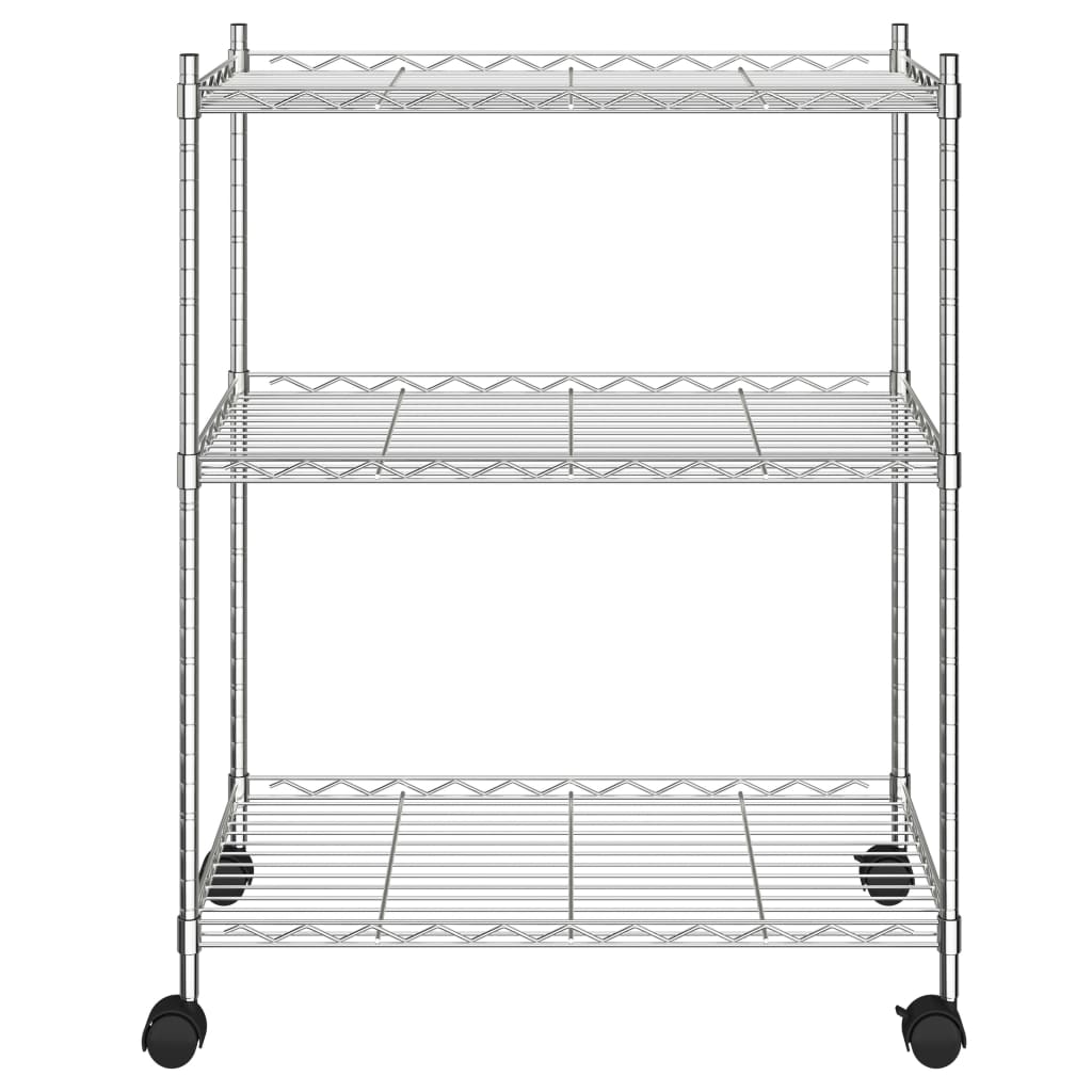 vidaXL Raft depozitare cu roți, 3 niveluri, 60x35x81 cm, crom, 150 kg vidaXL Raft depozitare cu roți, 3 niveluri, 60x35x81 cm, crom, 150 kg