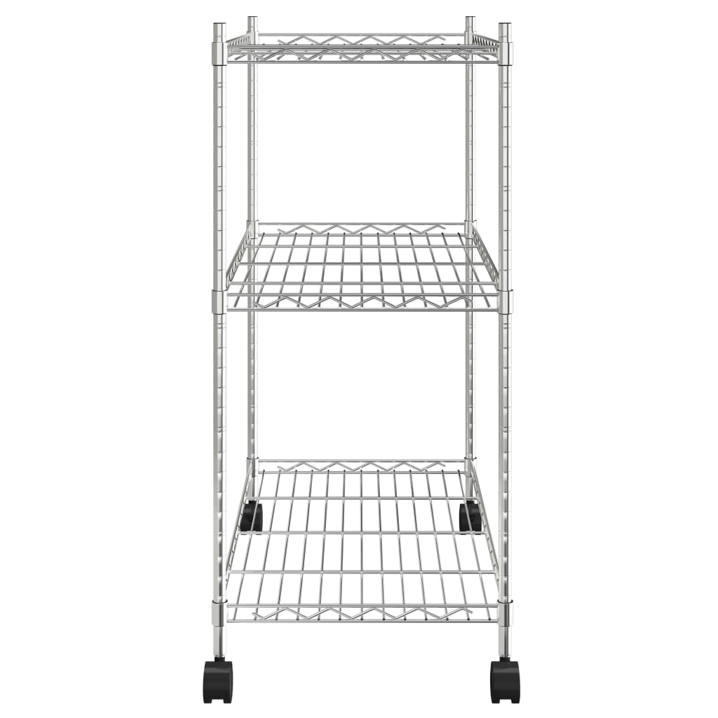 vidaXL Raft depozitare cu roți, 3 niveluri, 60x35x81 cm, crom, 150 kg vidaXL Raft depozitare cu roți, 3 niveluri, 60x35x81 cm, crom, 150 kg