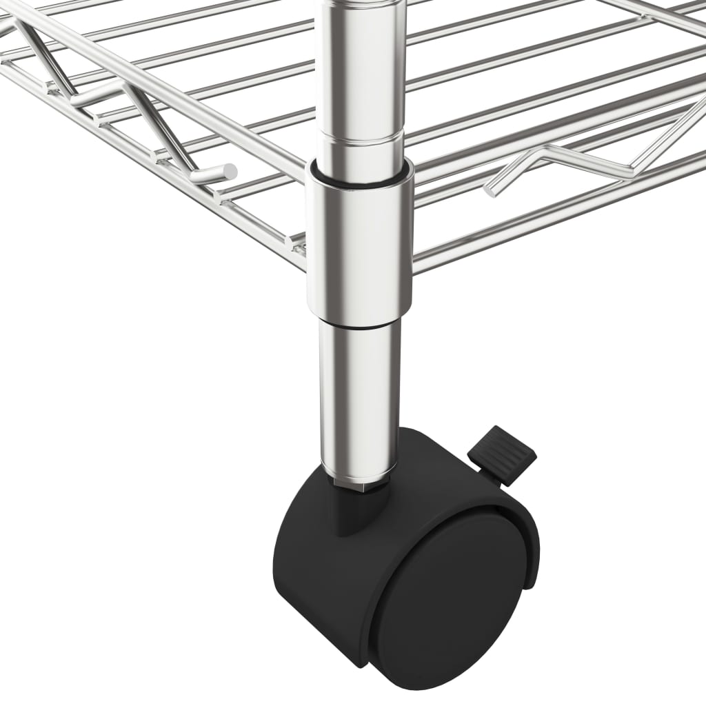 vidaXL Raft depozitare cu roți, 3 niveluri, 60x35x81 cm, crom, 150 kg vidaXL Raft depozitare cu roți, 3 niveluri, 60x35x81 cm, crom, 150 kg