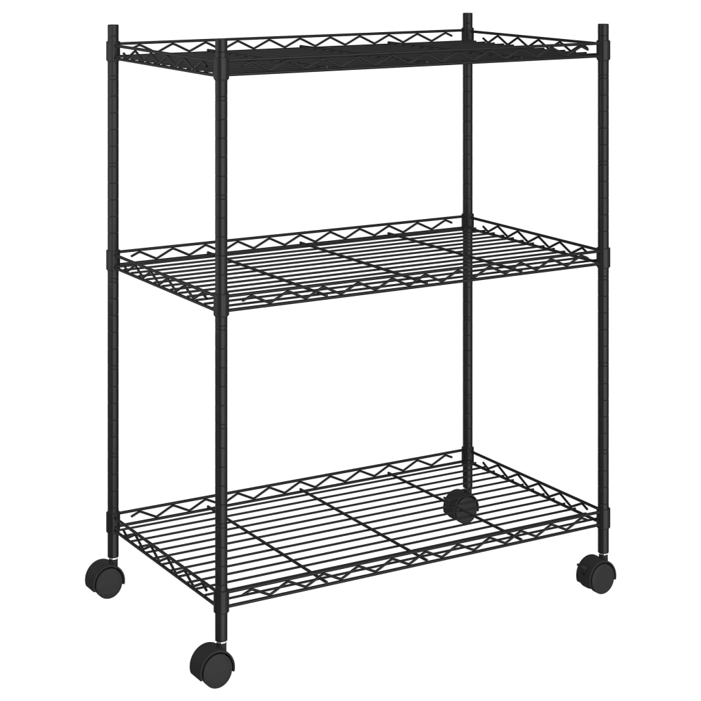 vidaXL Raft depozitare cu roți, 3 niveluri, negru, 60x35x81cm, 150 kg vidaXL Raft depozitare cu roți, 3 niveluri, negru, 60x35x81cm, 150 kg