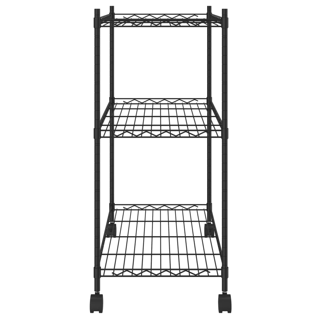 vidaXL Raft depozitare cu roți, 3 niveluri, negru, 60x35x81cm, 150 kg vidaXL Raft depozitare cu roți, 3 niveluri, negru, 60x35x81cm, 150 kg