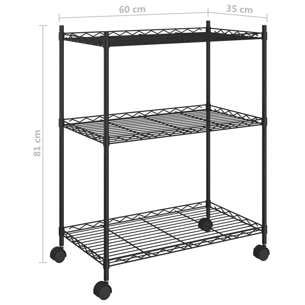 vidaXL Raft depozitare cu roți, 3 niveluri, negru, 60x35x81cm, 150 kg vidaXL Raft depozitare cu roți, 3 niveluri, negru, 60x35x81cm, 150 kg