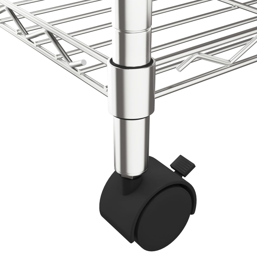 vidaXL Raft depozitare cu roți, 4 niveluri, 90x35x142 cm, crom, 200 kg