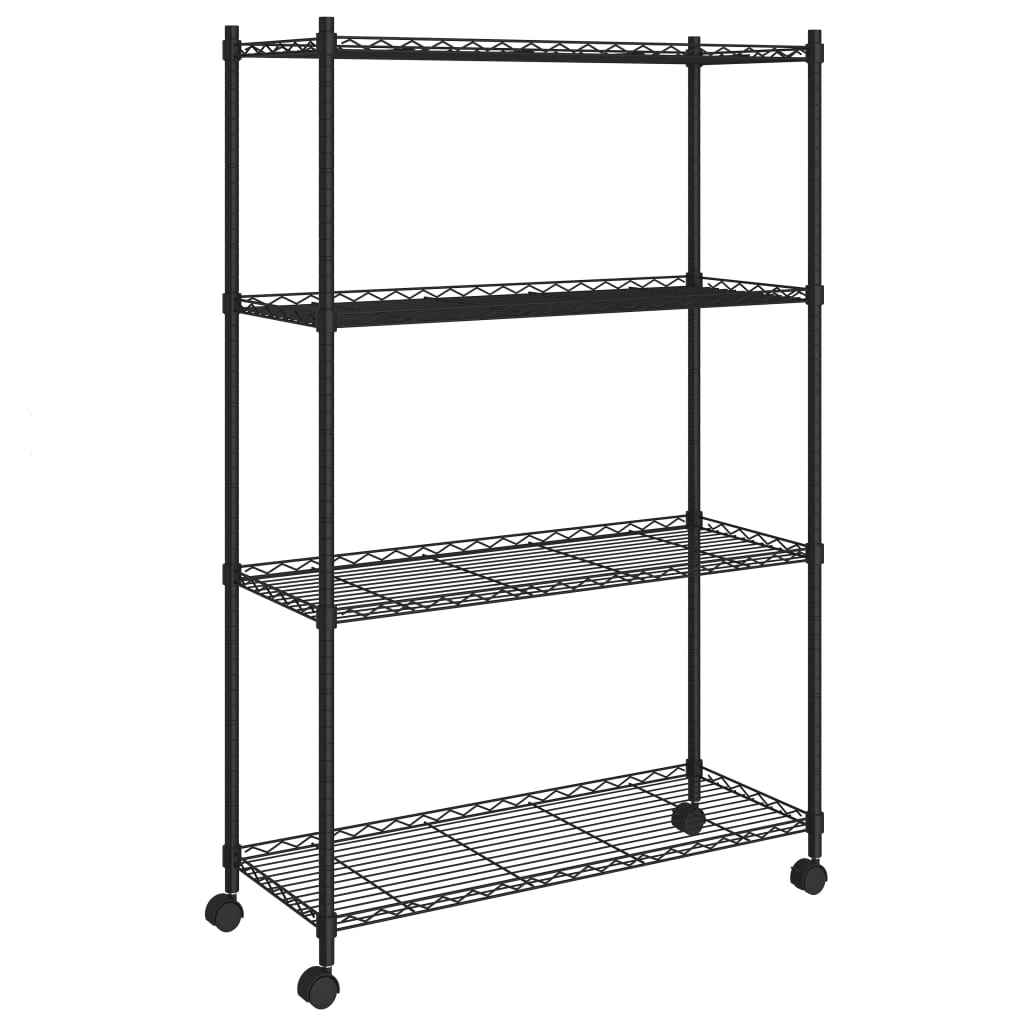 vidaXL Raft depozitare cu roți 4 niveluri negru 90x35x142 cm 200 kg vidaXL Raft depozitare cu roți 4 niveluri negru 90x35x142 cm 200 kg
