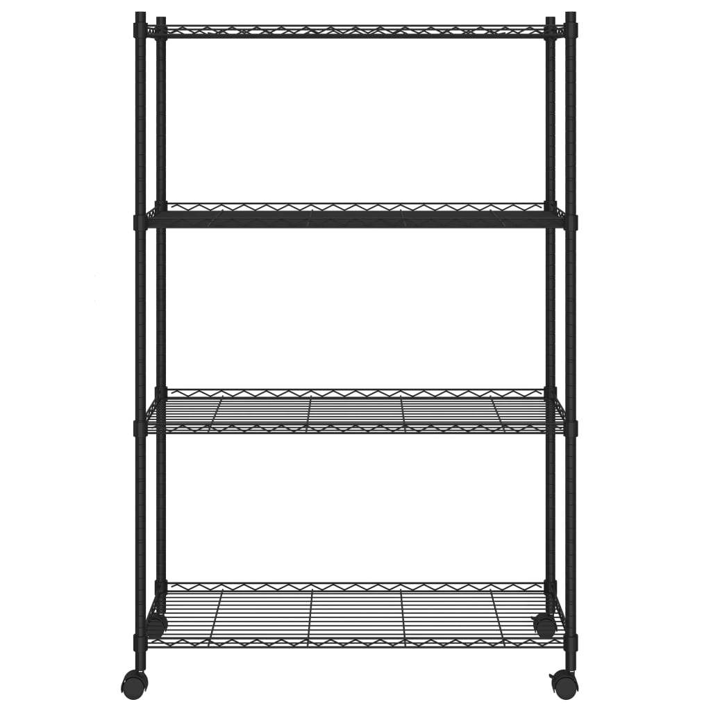 vidaXL Raft depozitare cu roți 4 niveluri negru 90x35x142 cm 200 kg vidaXL Raft depozitare cu roți 4 niveluri negru 90x35x142 cm 200 kg