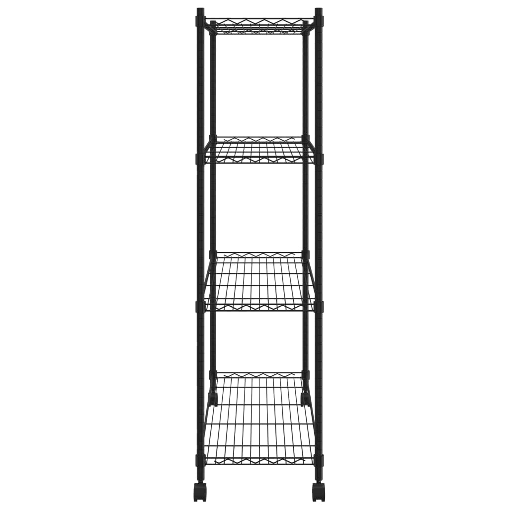 vidaXL Raft depozitare cu roți 4 niveluri negru 90x35x142 cm 200 kg vidaXL Raft depozitare cu roți 4 niveluri negru 90x35x142 cm 200 kg