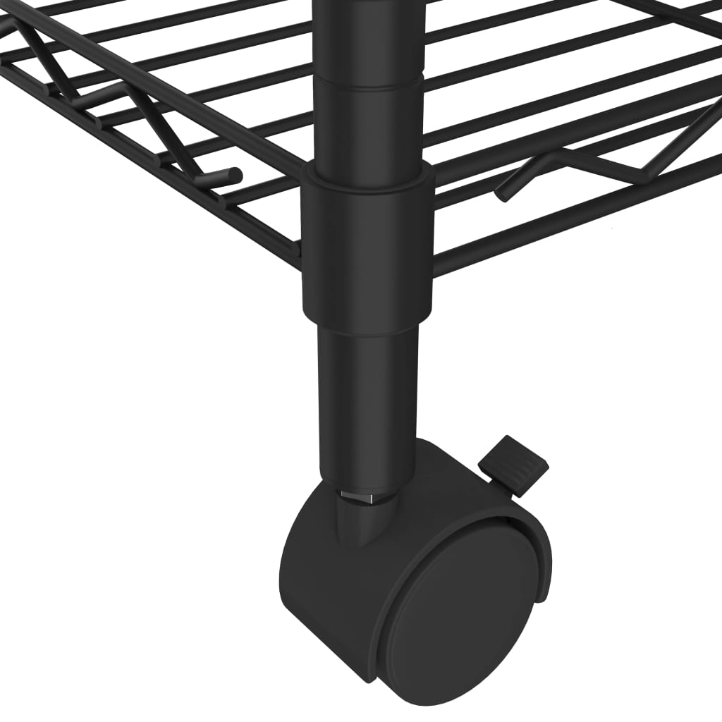 vidaXL Raft depozitare cu roți 4 niveluri negru 90x35x142 cm 200 kg vidaXL Raft depozitare cu roți 4 niveluri negru 90x35x142 cm 200 kg
