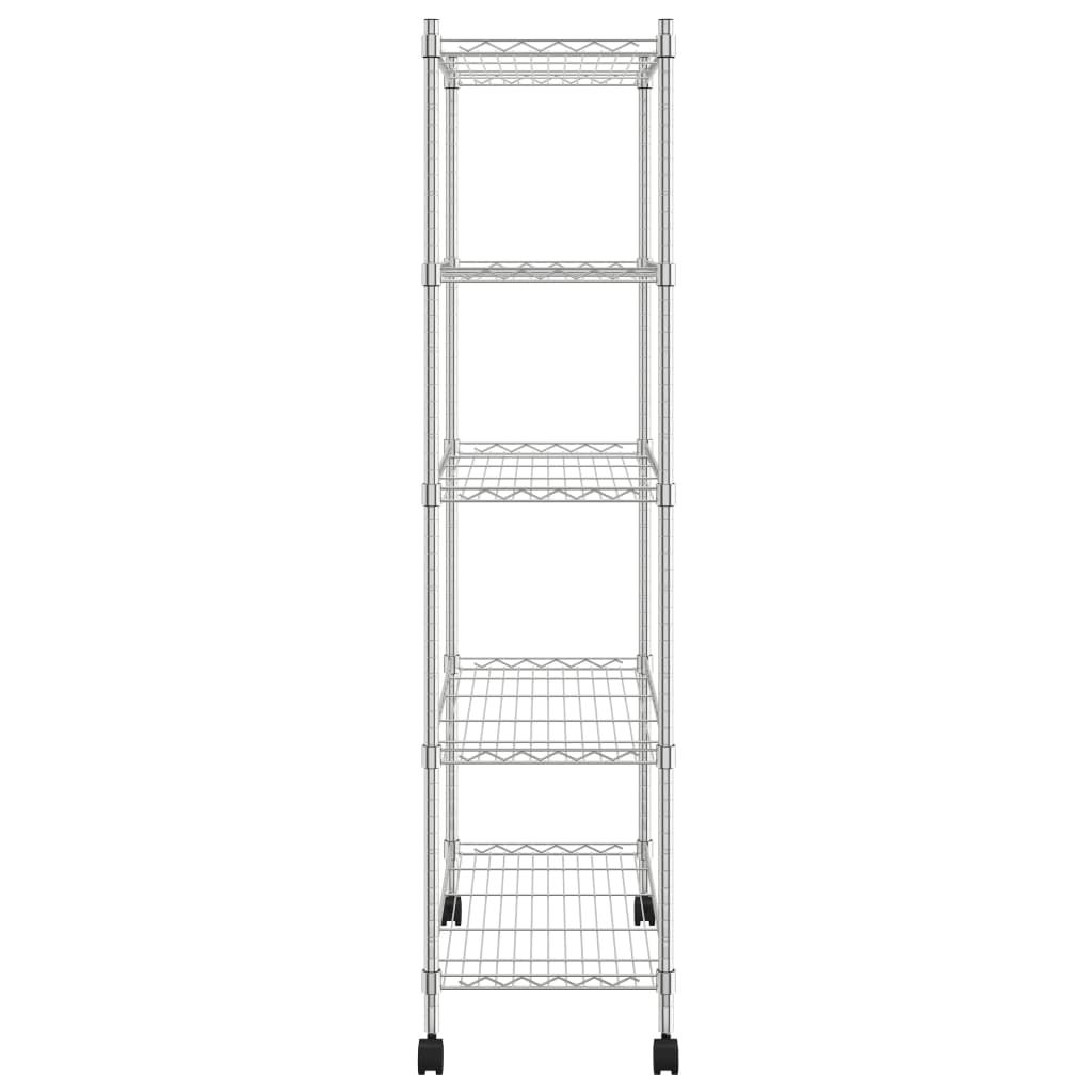 vidaXL Raft depozitare cu roți, 5 niveluri, 75x35x155 cm, crom, 250 kg vidaXL Raft depozitare cu roți, 5 niveluri, 75x35x155 cm, crom, 250 kg
