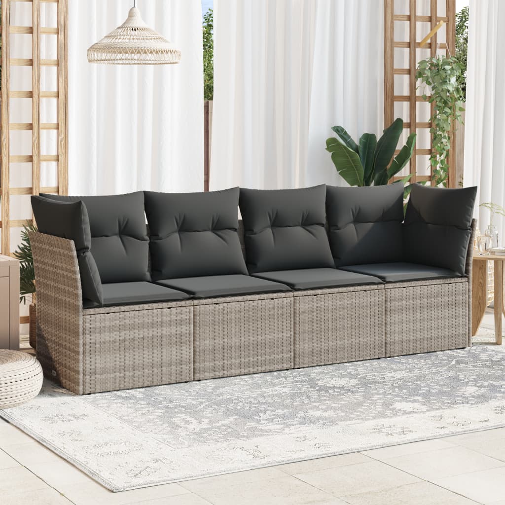 vidaXL Set canapea de grădină cu perne, 4 piese, gri deschis poliratan vidaXL Set canapea de grădină cu perne, 4 piese, gri deschis poliratan