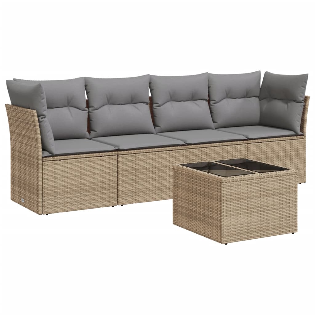 vidaXL Set canapele de grădină cu perne, 5 piese, bej, poliratan vidaXL Set canapele de grădină cu perne, 5 piese, bej, poliratan