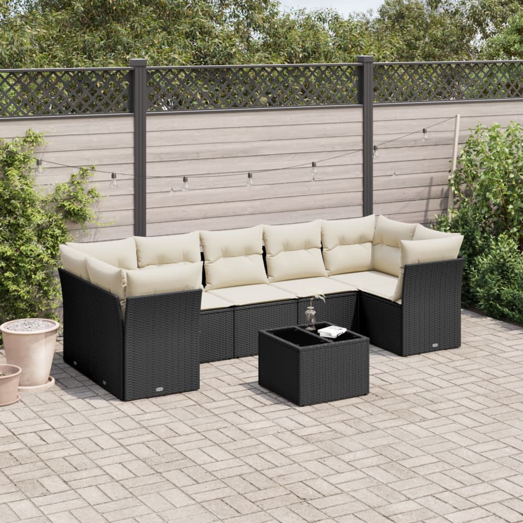 vidaXL Set mobilier de grădină cu perne, 8 piese, negru, poliratan vidaXL Set mobilier de grădină cu perne, 8 piese, negru, poliratan