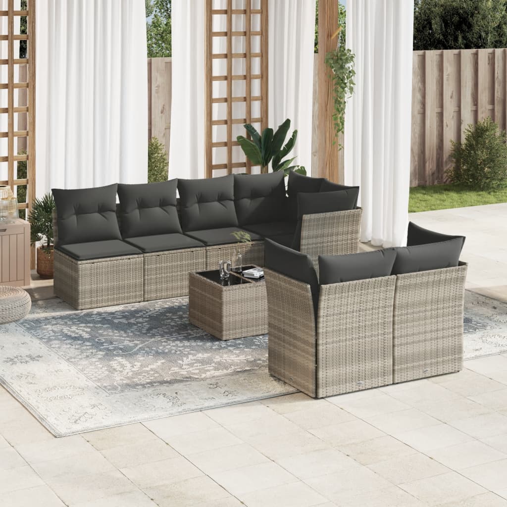vidaXL Set mobilier de grădină cu perne, 8 piese gri deschis poliratan vidaXL Set mobilier de grădină cu perne, 8 piese gri deschis poliratan