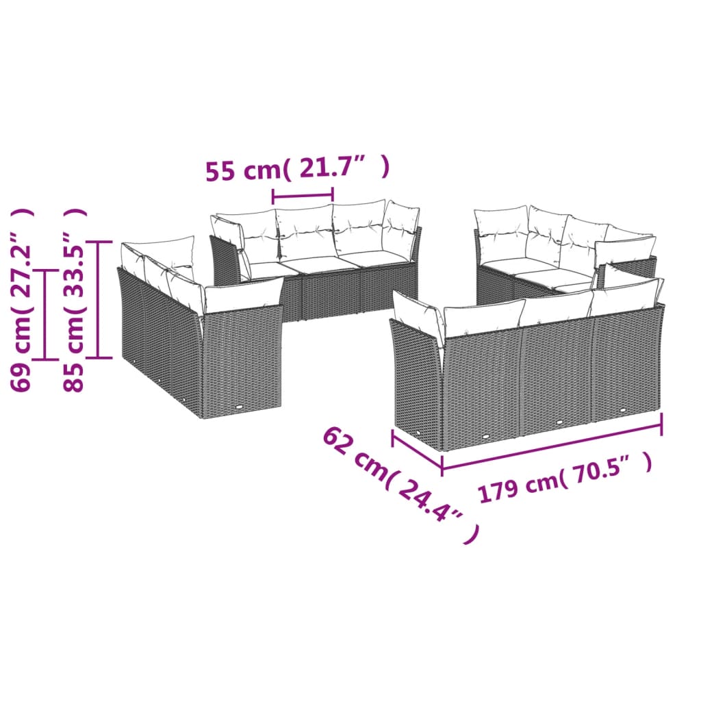 vidaXL Set canapele de grădină cu perne, 12 piese, bej, poliratan vidaXL Set canapele de grădină cu perne, 12 piese, bej, poliratan