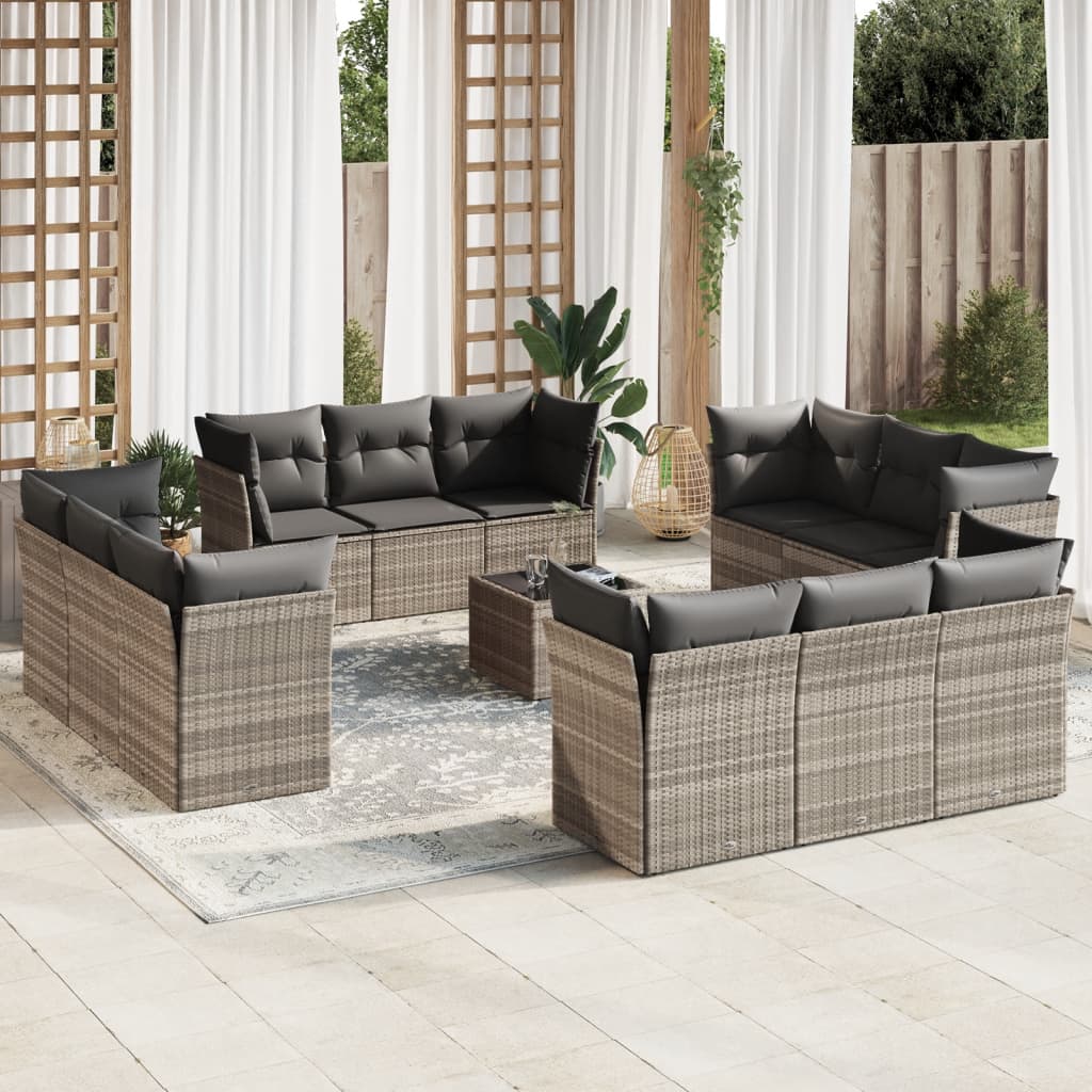 vidaXL Set canapele de grădină cu perne, 13piese gri deschis poliratan vidaXL Set canapele de grădină cu perne, 13piese gri deschis poliratan