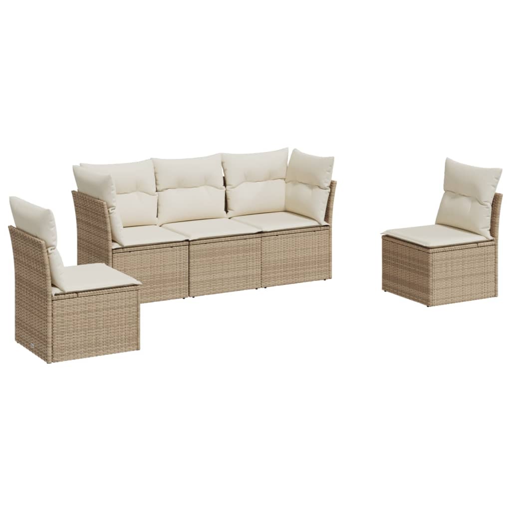 vidaXL Set canapele de grădină cu perne, 5 piese, bej, poliratan