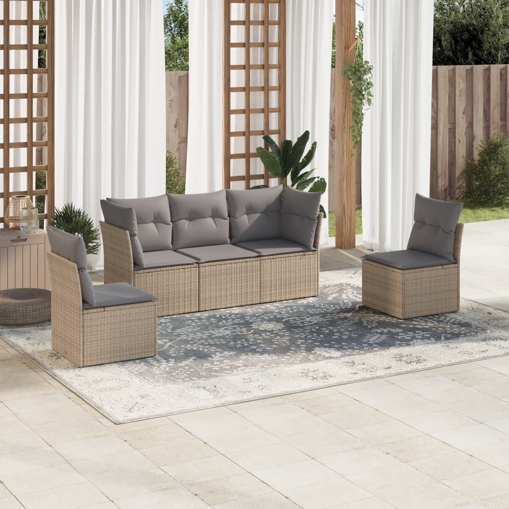 vidaXL Set canapele de grădină cu perne, 5 piese, bej, poliratan vidaXL Set canapele de grădină cu perne, 5 piese, bej, poliratan
