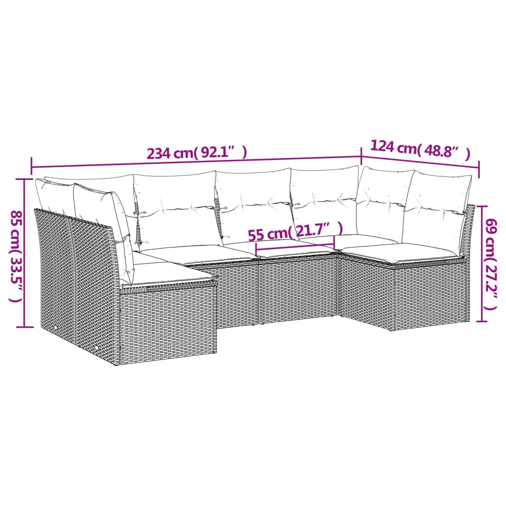 vidaXL Set mobilier grădină cu perne, 6 piese, gri, poliratan
