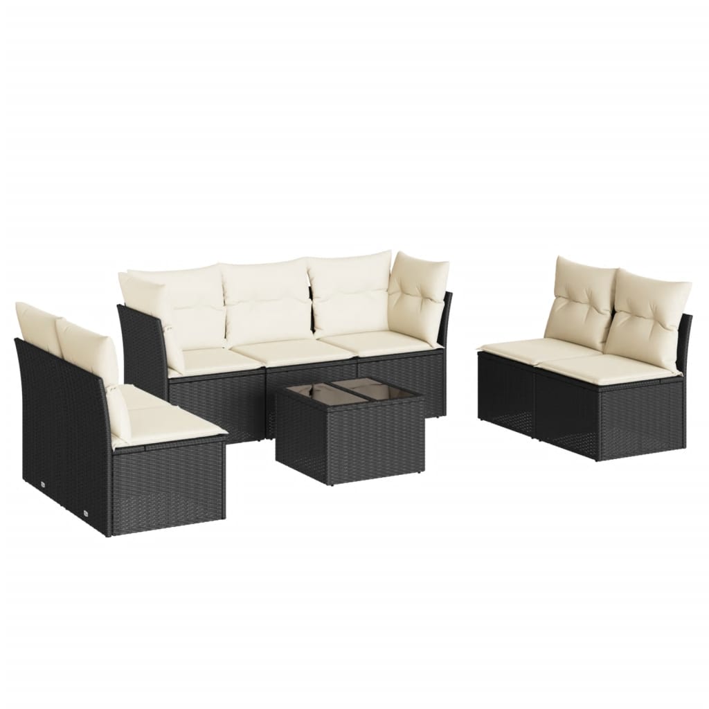 vidaXL Set mobilier de grădină cu perne, 8 piese, negru, poliratan