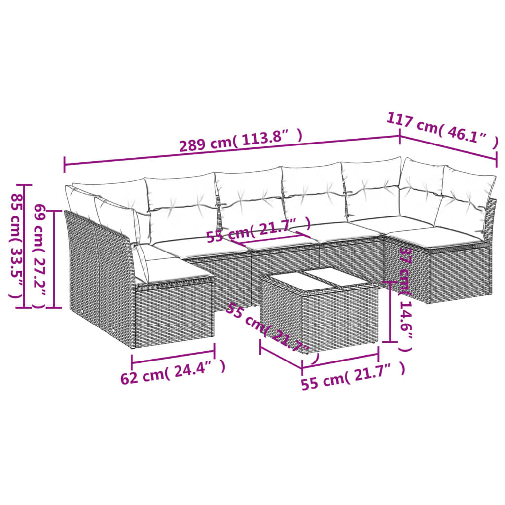 vidaXL Set mobilier de grădină cu perne, 8 piese, negru, poliratan
