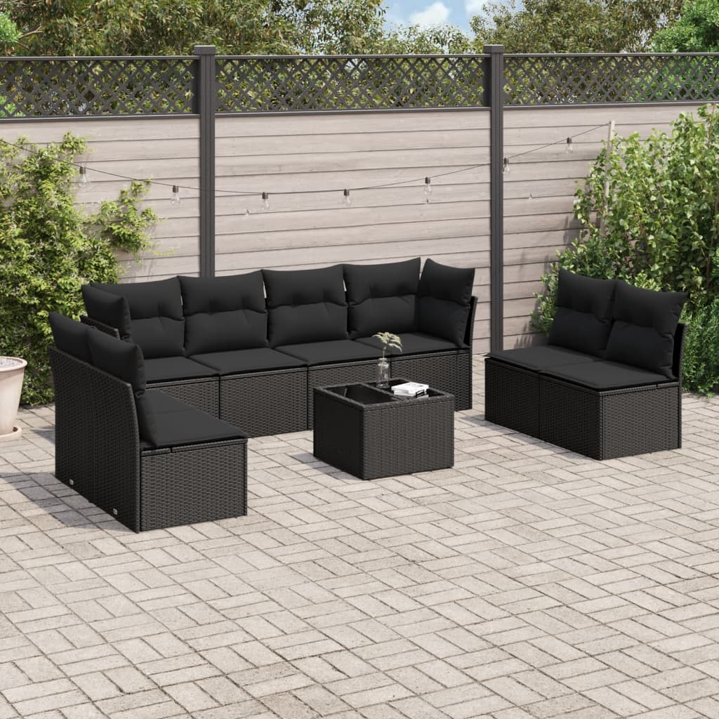 vidaXL Set mobilier de grădină cu perne, 9 piese, negru, poliratan vidaXL Set mobilier de grădină cu perne, 9 piese, negru, poliratan