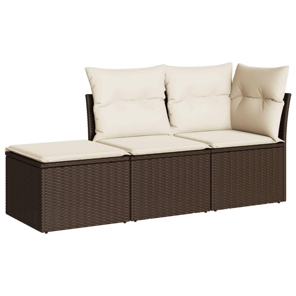 vidaXL Set canapele de grădină cu perne, 3 piese, maro, poliratan vidaXL Set canapele de grădină cu perne, 3 piese, maro, poliratan
