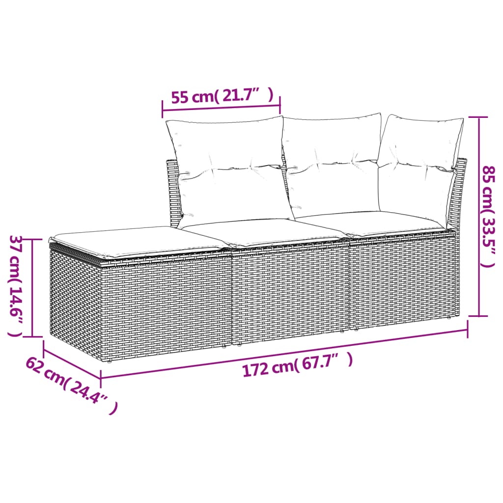 vidaXL Set canapele de grădină cu perne, 3 piese, maro, poliratan vidaXL Set canapele de grădină cu perne, 3 piese, maro, poliratan
