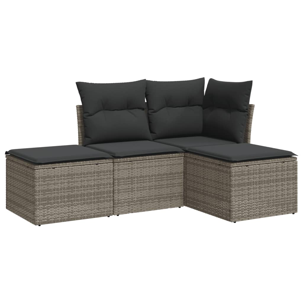 vidaXL Set canapea de grădină cu perne, 4 piese, gri, poliratan vidaXL Set canapea de grădină cu perne, 4 piese, gri, poliratan