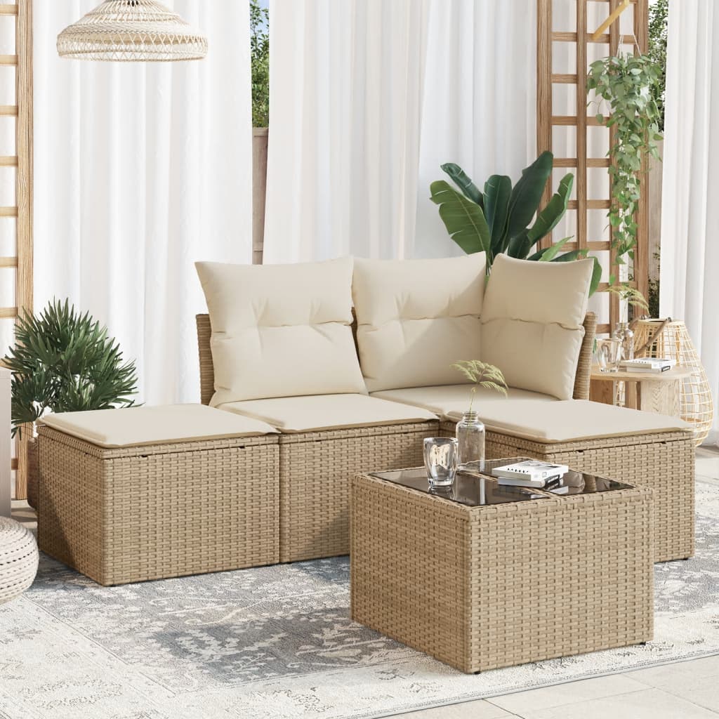 vidaXL Set canapele de grădină cu perne, 5 piese, bej, poliratan vidaXL Set canapele de grădină cu perne, 5 piese, bej, poliratan