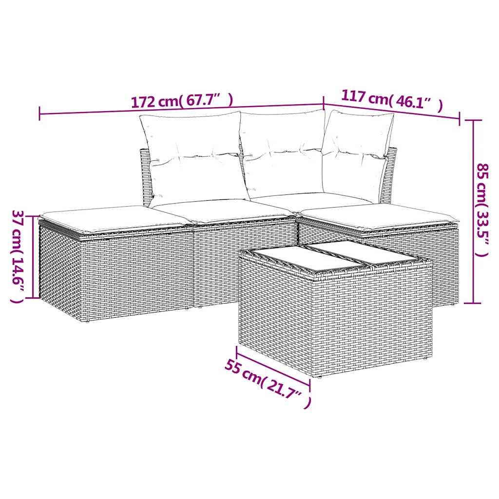 vidaXL Set canapele de grădină cu perne, 5 piese gri deschis poliratan