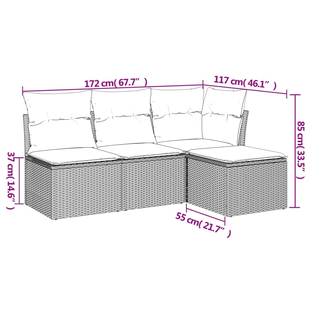vidaXL Set canapea de grădină cu perne, 4 piese, gri deschis poliratan