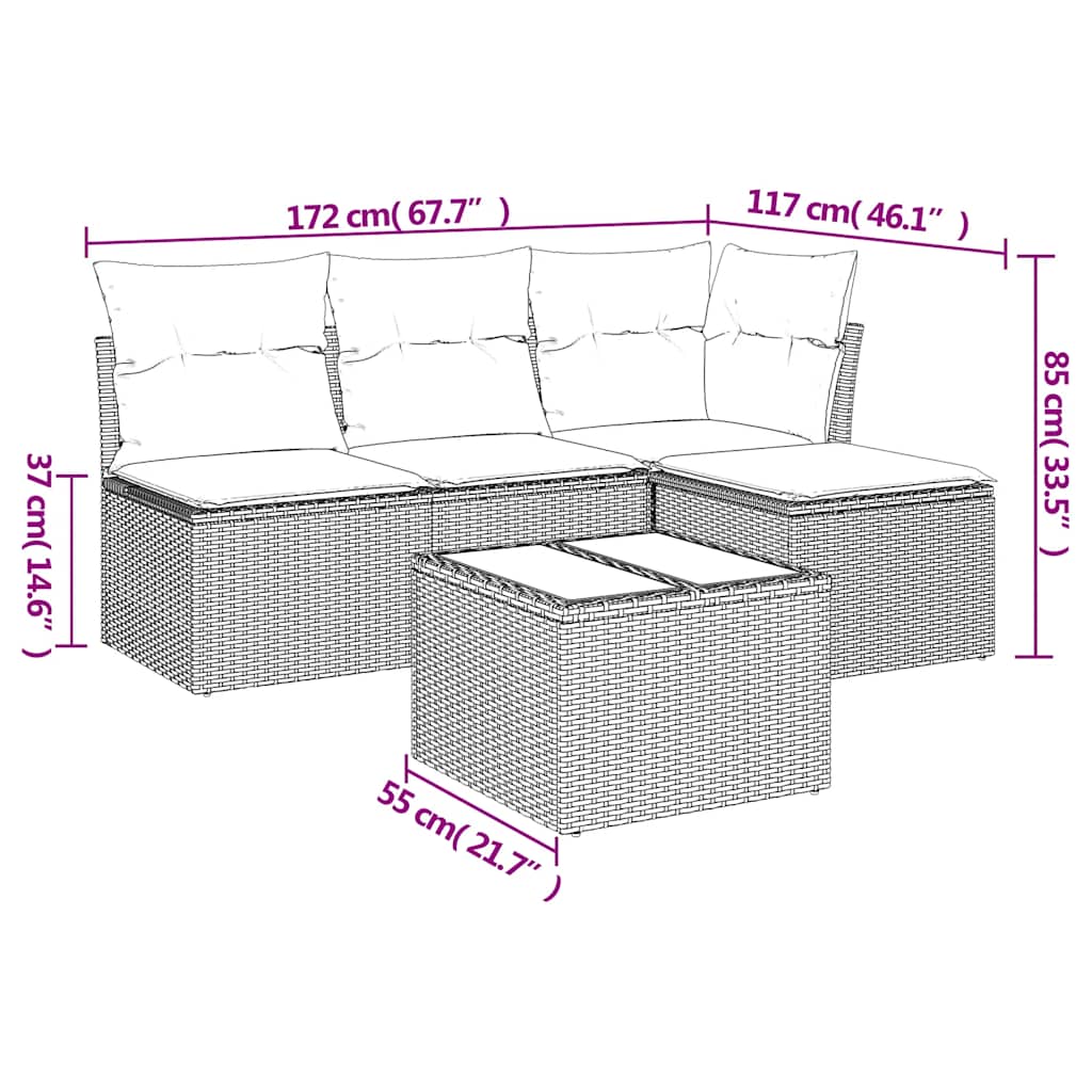 vidaXL Set canapea de grădină cu perne, 5 piese, gri, poliratan vidaXL Set canapea de grădină cu perne, 5 piese, gri, poliratan
