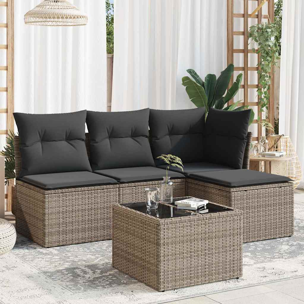 vidaXL Set canapea de grădină cu perne, 5 piese, gri, poliratan vidaXL Set canapea de grădină cu perne, 5 piese, gri, poliratan