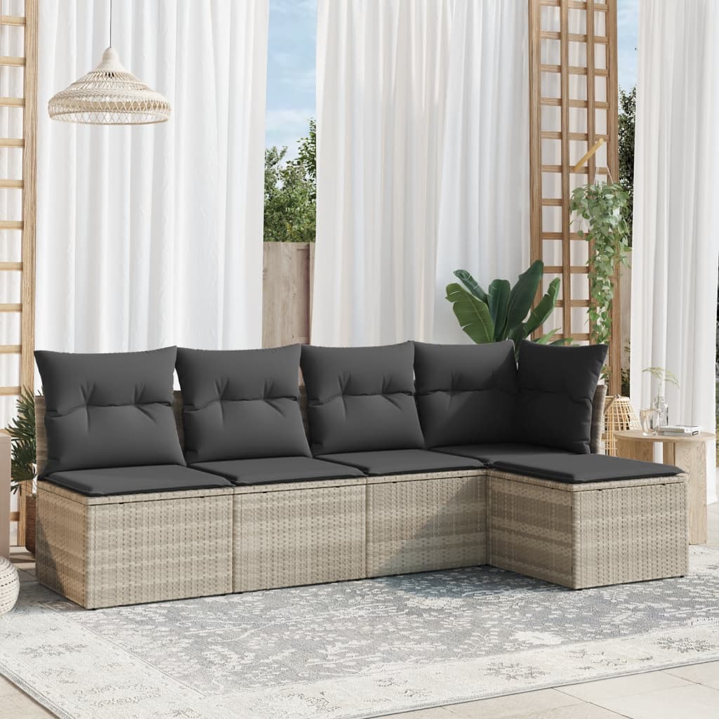 vidaXL Set canapele de grădină cu perne, 5 piese gri deschis poliratan vidaXL Set canapele de grădină cu perne, 5 piese gri deschis poliratan
