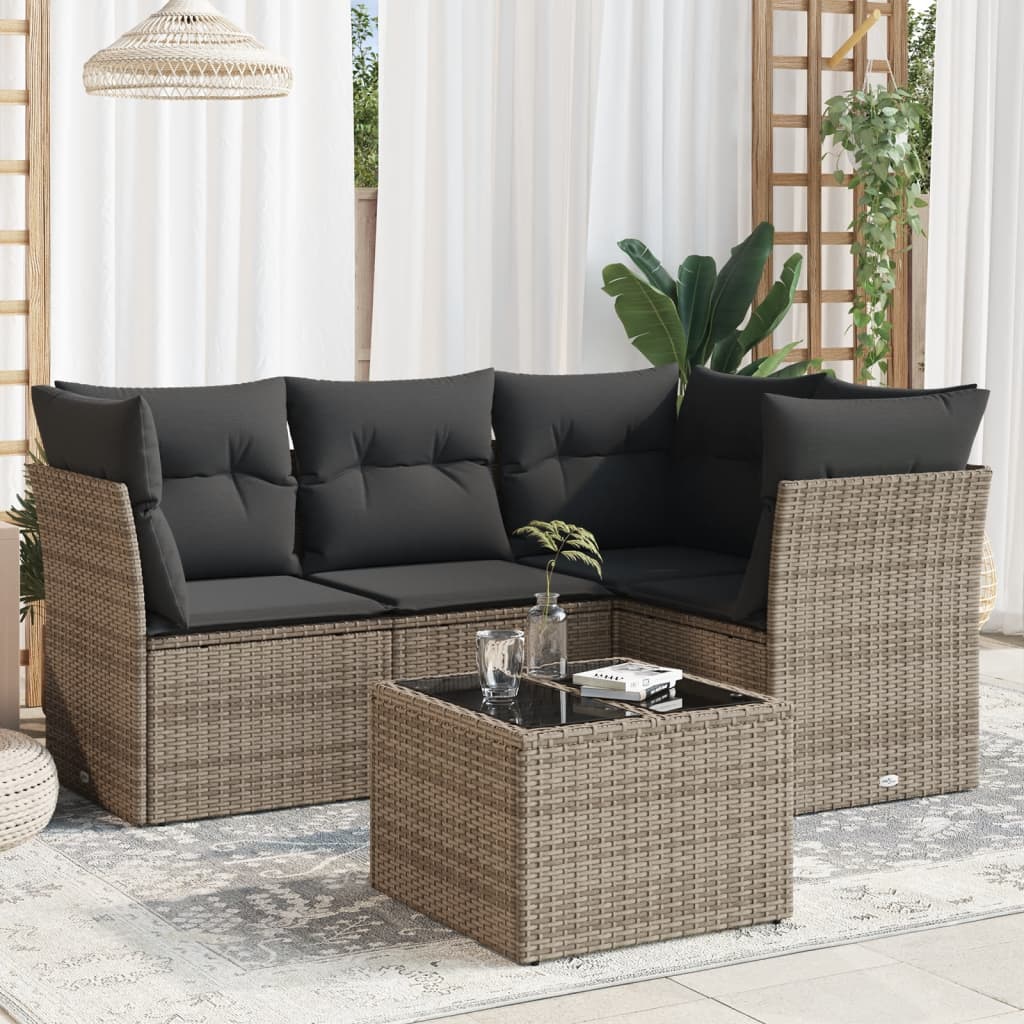 vidaXL Set canapea de grădină cu perne, 5 piese, gri, poliratan vidaXL Set canapea de grădină cu perne, 5 piese, gri, poliratan