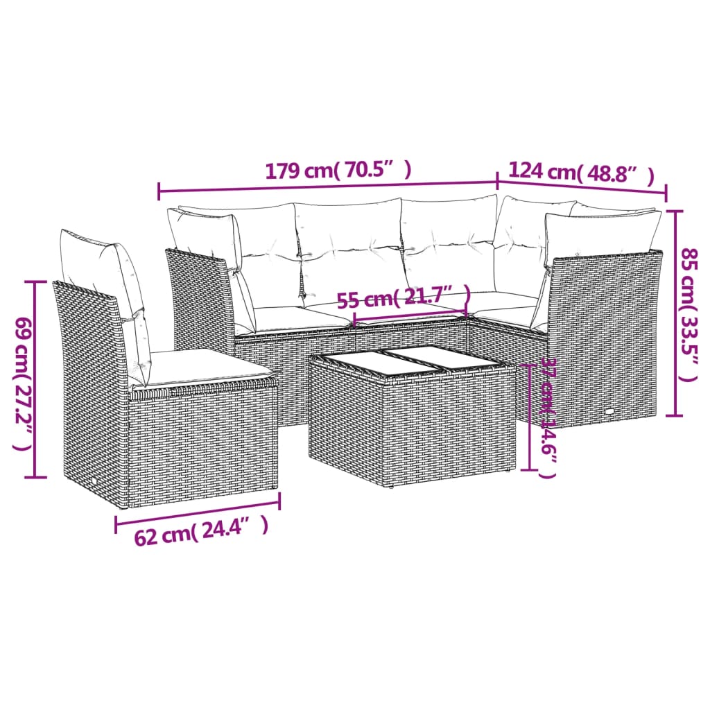 vidaXL Set mobilier grădină cu perne, 6 piese, gri, poliratan