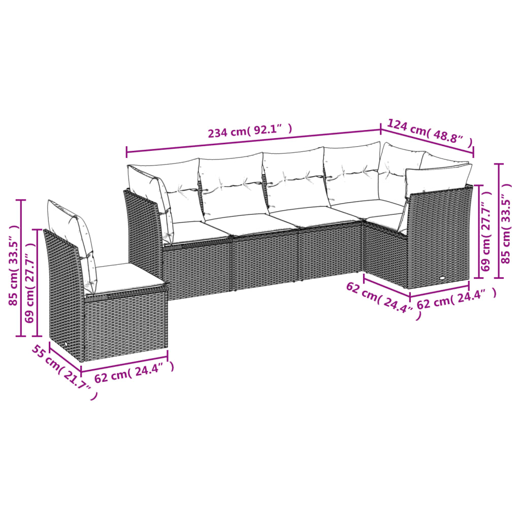 vidaXL Set mobilier grădină cu perne, 6 piese, gri, poliratan vidaXL Set mobilier grădină cu perne, 6 piese, gri, poliratan