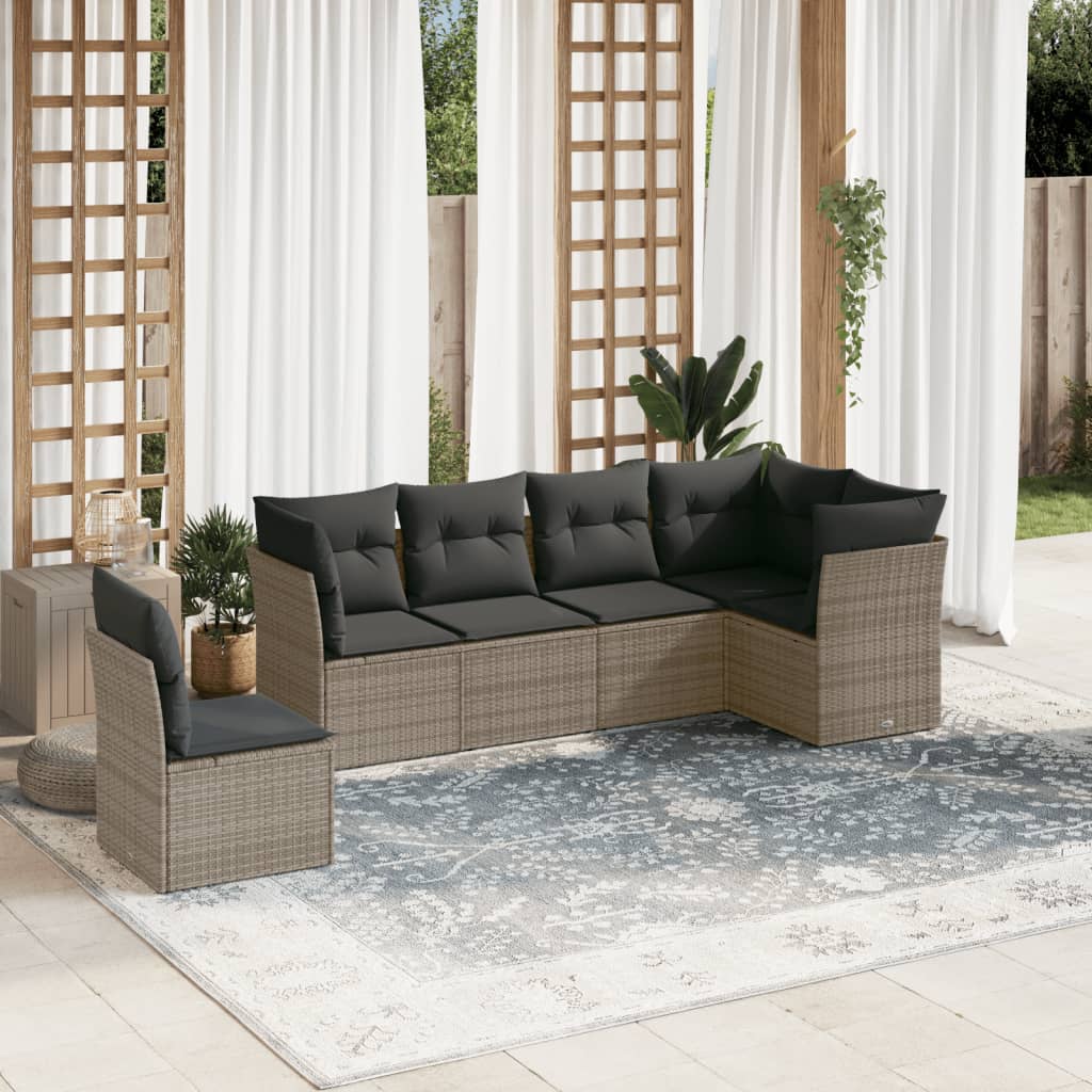 vidaXL Set mobilier grădină cu perne, 6 piese, gri, poliratan vidaXL Set mobilier grădină cu perne, 6 piese, gri, poliratan
